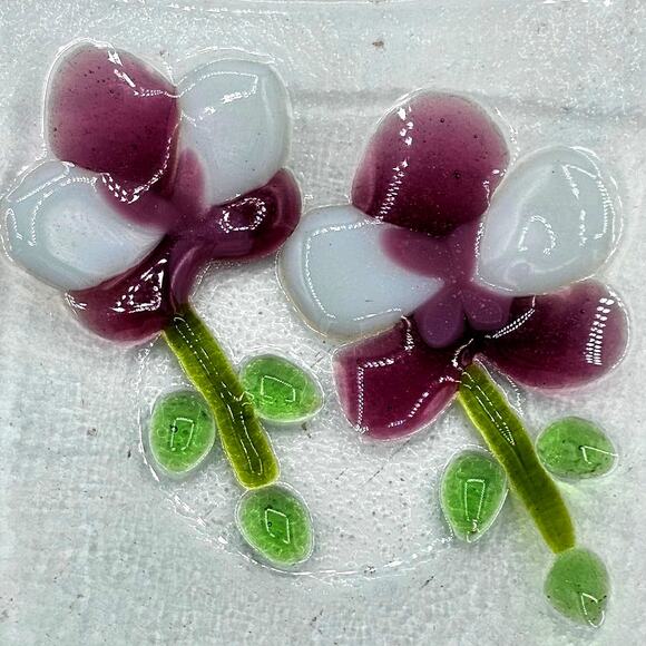 Elegant Art Glass Jewelry Dish with Floral Design by Dynasty Gallery Ring Dish - Picture 3 of 7